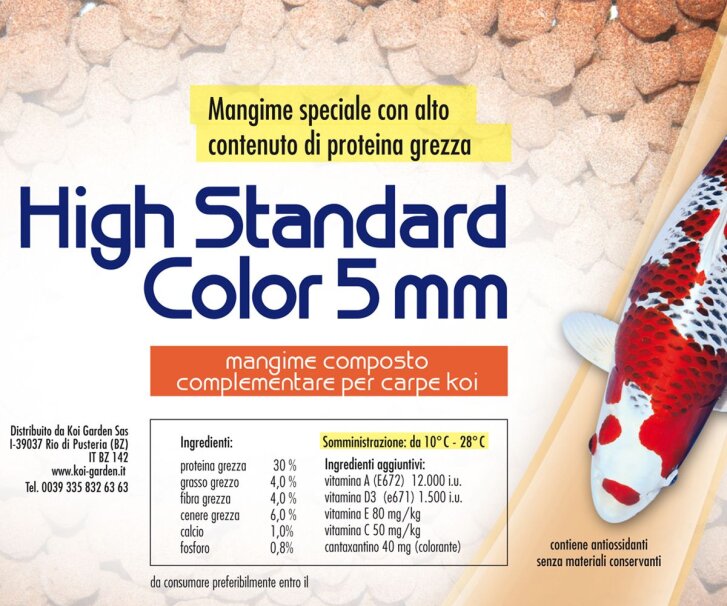 High Standard Color 5 mm - 4,5 litres de nourriture flottante pour koï et poissons détang