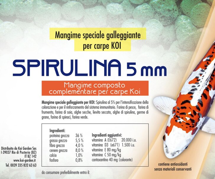 Spirulina 5 mm - 4,5 litres Nourriture flottante pour koï et poissons détang